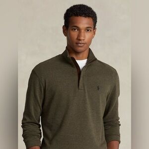 Polo Ralph Lauren Luxury Jersey Quarter-zip In Wilson Olive w/ faux suede elbows